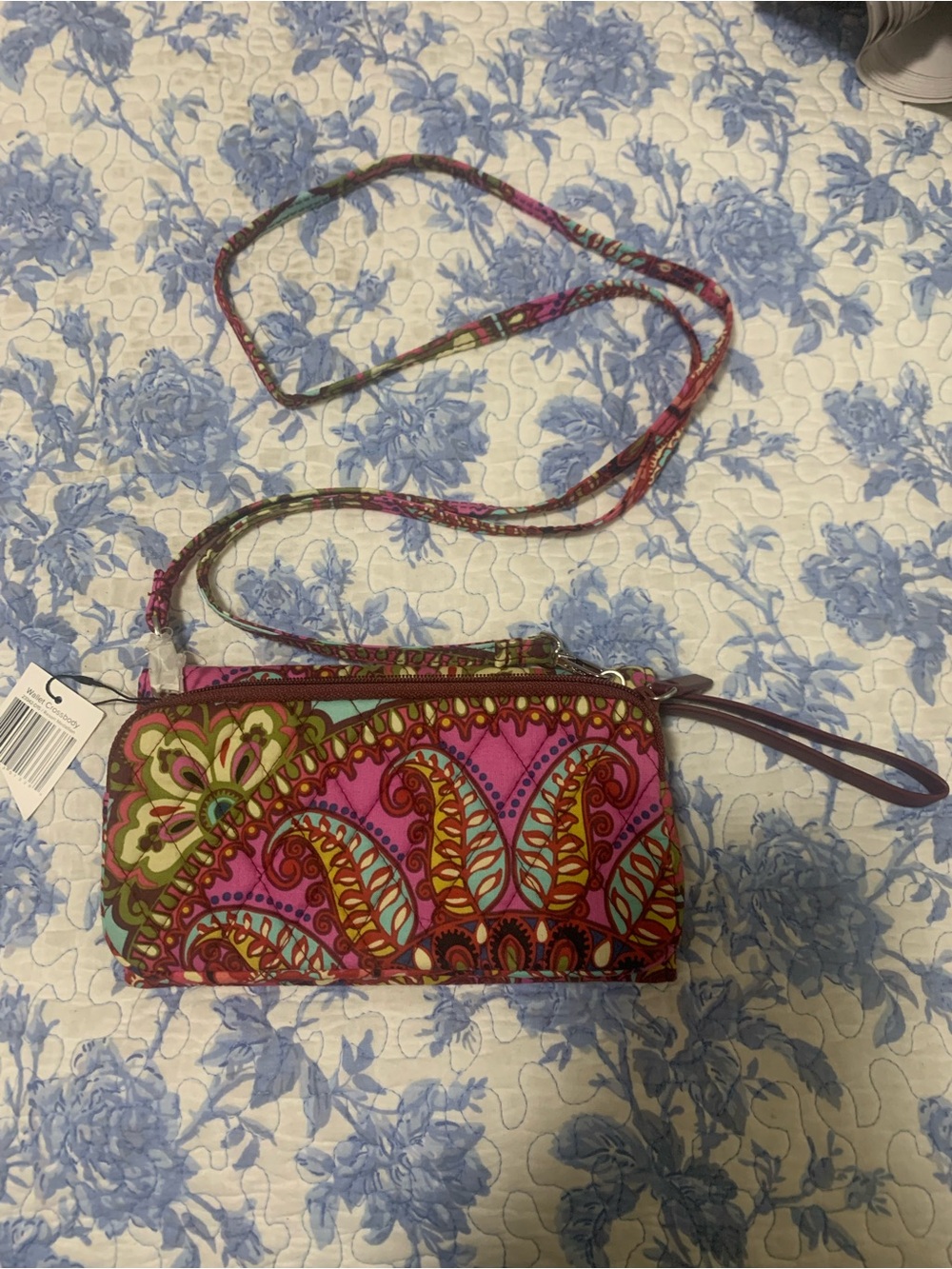 Vera Bradley Quilted Paisley wallet with cross-body strap in Hot Pink Multi